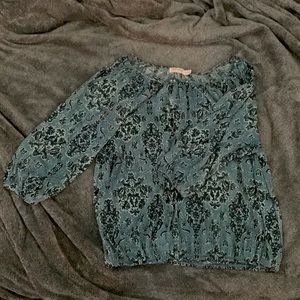 Blue Patterned 3/4 Sleeve Blouse